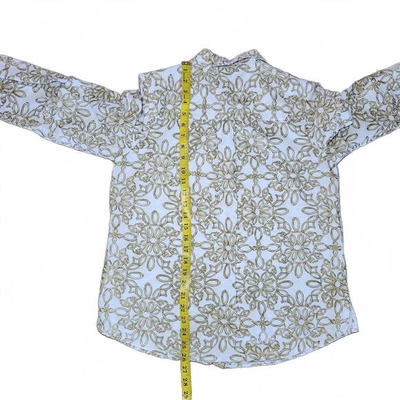 Charter Club Women's Linen Luxury Button-Up Blouse Size M White Beige Floral - Picture 8 of 10